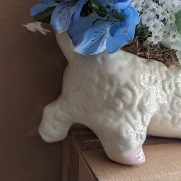 Vintage Playful Baby Lamb with Poke Dot Bow Tie Ceramic Planter Nursery Decor - Picture 6 of 11